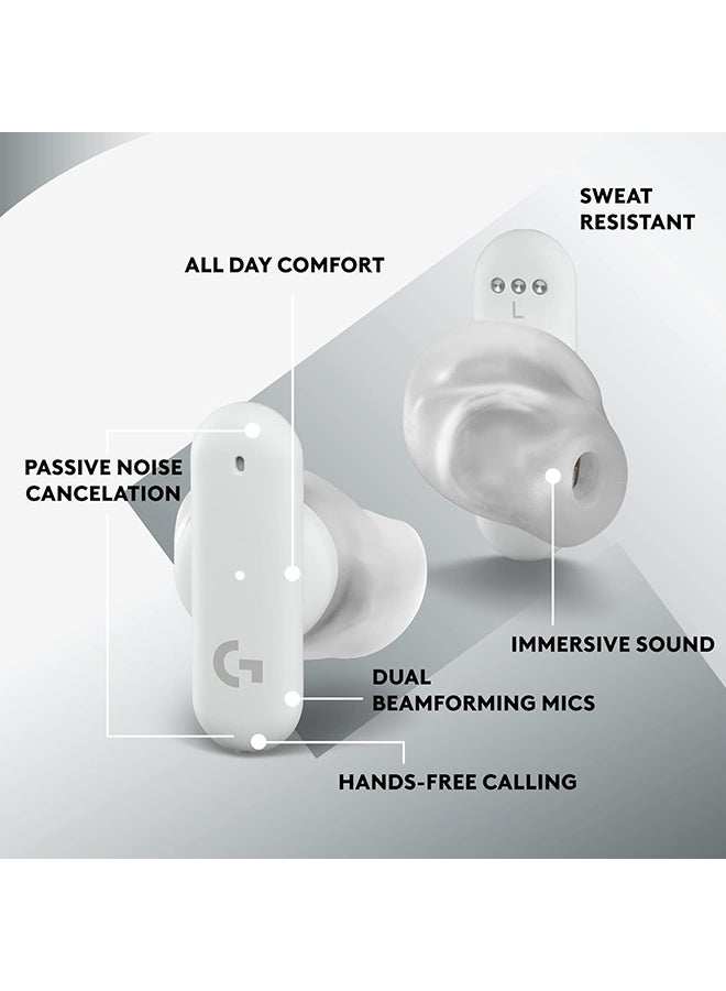 Logitech G FITS True Wireless Gaming Earbuds, Custom Moulded Fit, LIGHTSPEED + Bluetooth, Four Beamforming Microphones, PC, Mac, PS5, PS4, Mobile, Nintendo Switch - White