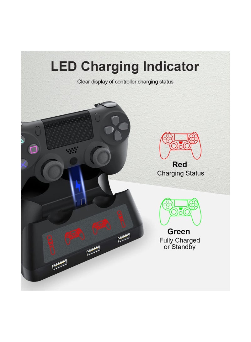 Controller Charging Dock Station Fit for PS4, 4 in 1 PS Controller Charger Station, Fast Controller Charger with LED Indicator Compatible with PS4/Slim/PS4 Pro/PS VR Charging Dock(1 Pack)