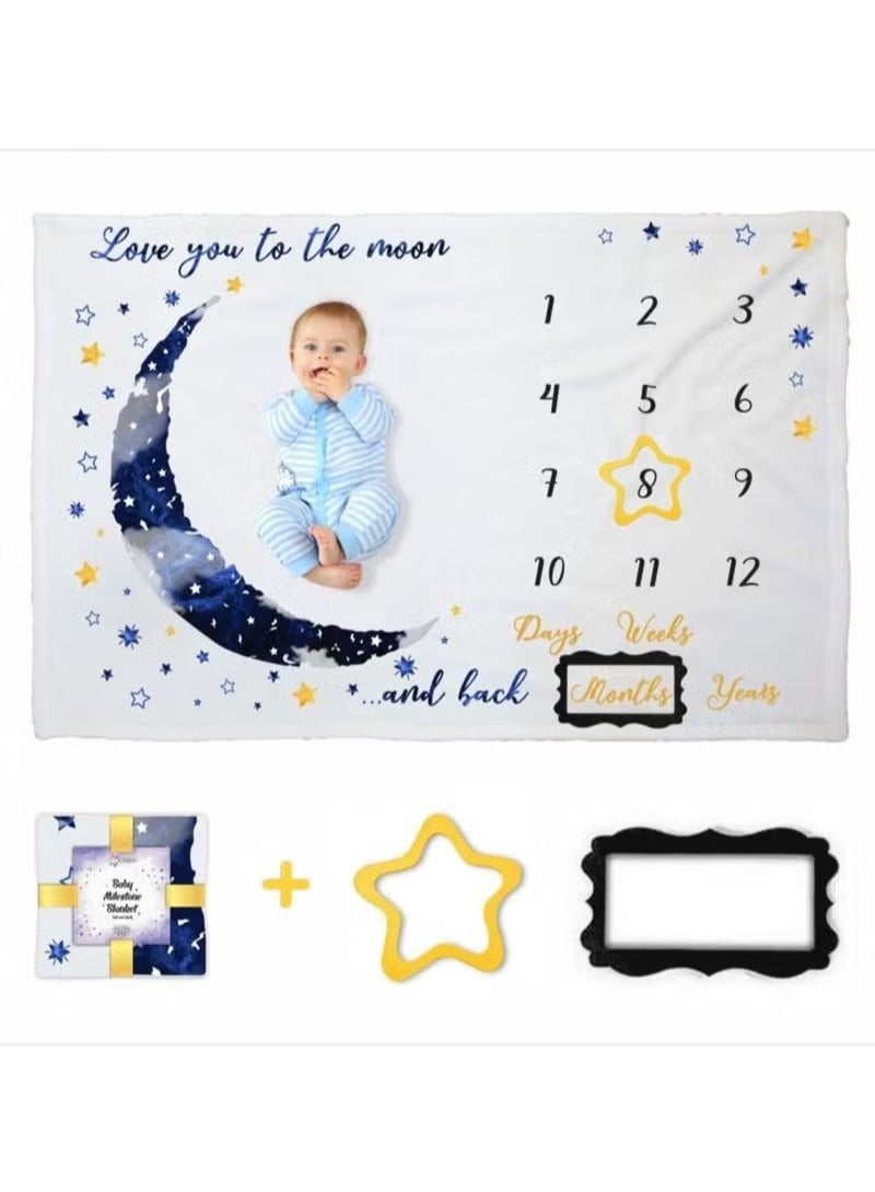Baby Monthly Milestone Blanket Boy Newborn - Blue