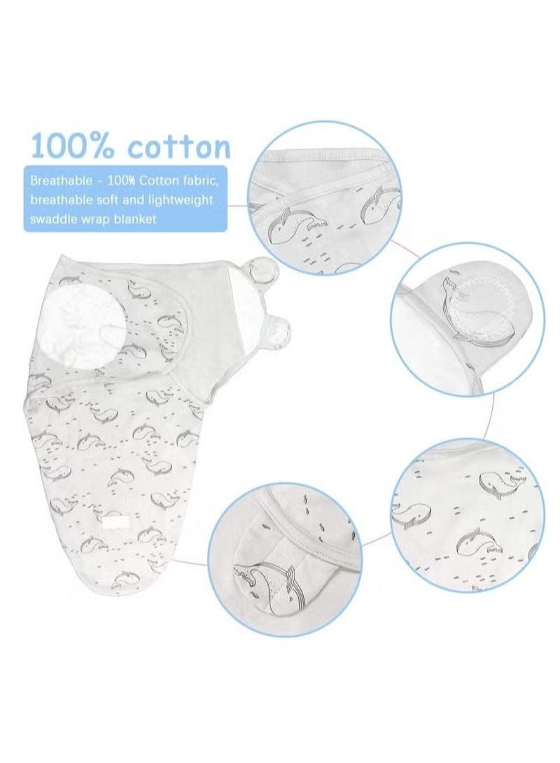 Swaddle Wrap Blanket for Newborn & Infant, 3 Pack 100% Breathable Cotton Adjustable Swaddling Blankets for Baby Unisex