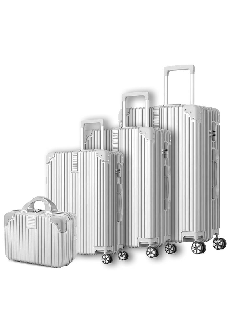 TRAVEL TROLLEY LUGGAGE AND SUITCASE CABIN BAG WITH BEAUTY CASE ABS MATERIAL 360 ROTATION WHEEL HARD CASE SILVER COLOUR