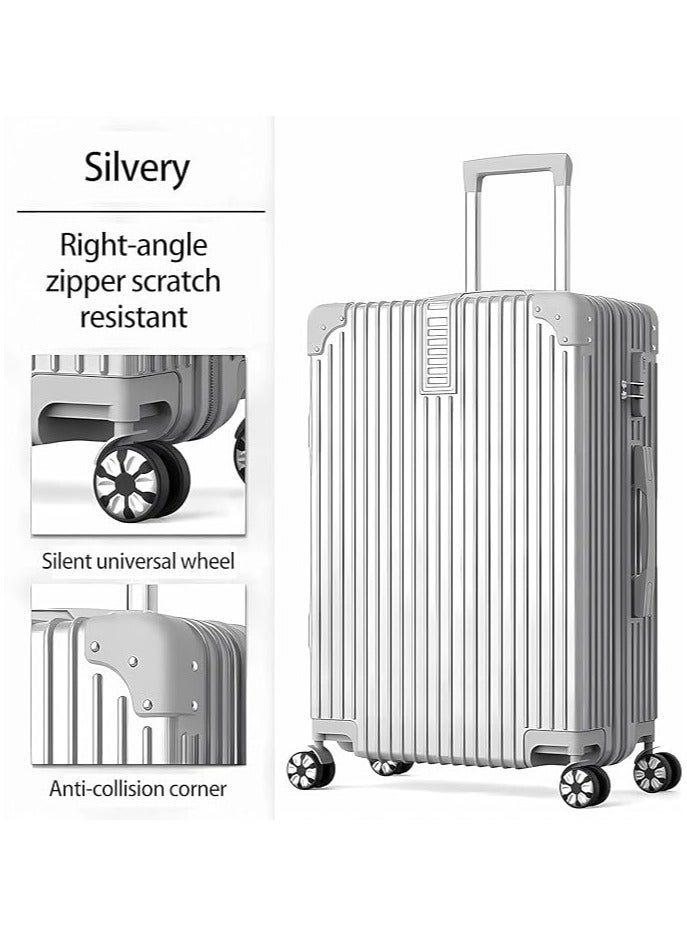 TRAVEL TROLLEY LUGGAGE AND SUITCASE CABIN BAG WITH BEAUTY CASE ABS MATERIAL 360 ROTATION WHEEL HARD CASE SILVER COLOUR