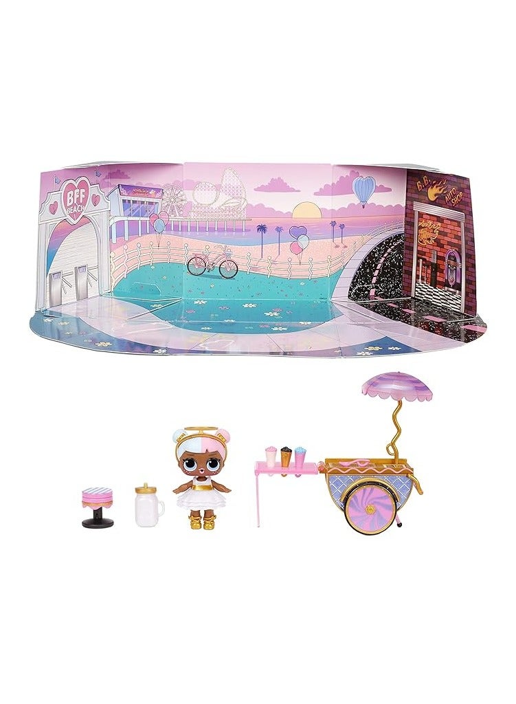 LOL Surprise Furniture Sweet Boardwalk with Sugar Doll and 10+ Surprises, Doll Candy Cart Furniture Set
