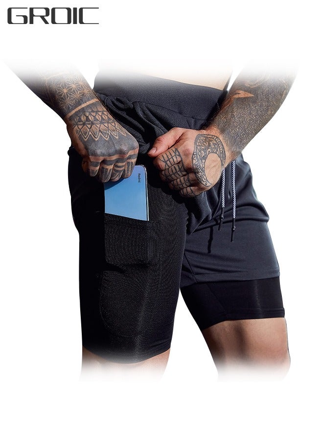 Gym Shorts for Men, Running Shorts with Quick Dry Workout Running Shorts for Men, 2-in-1 Stealth Shorts, 2 Layer Loose Athletic Shorts Gym Yoga Outdoor Sports Shorts with Pockets