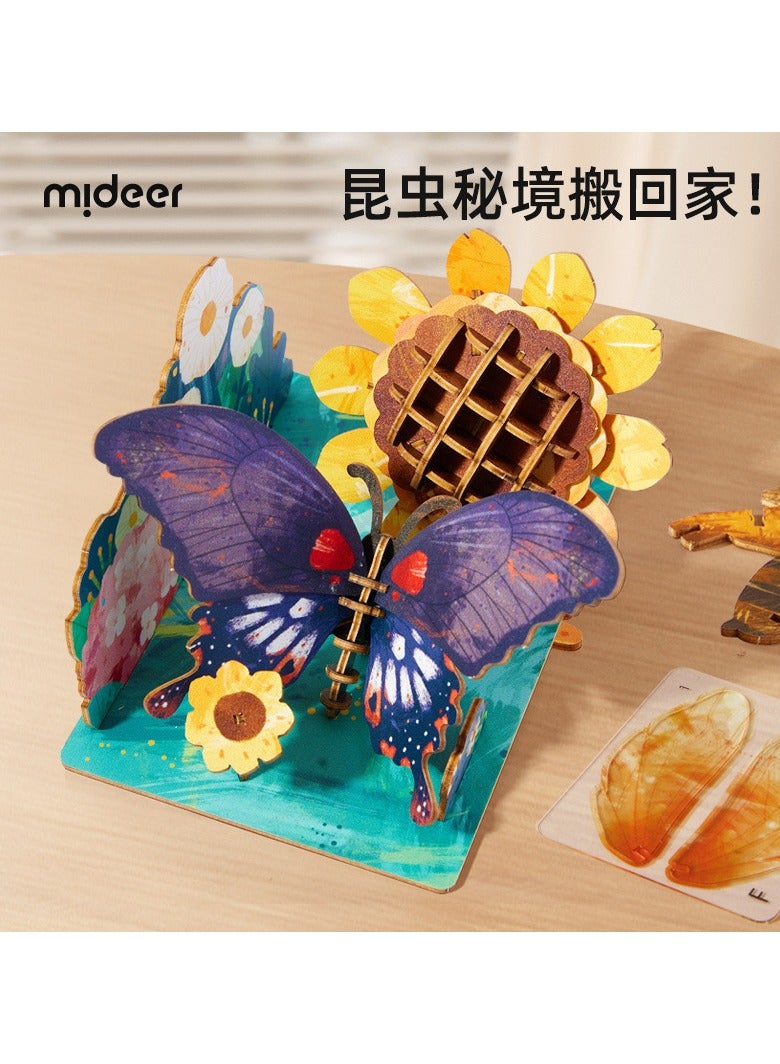 Mideer 3D Wooden Insect Puzzle, 63 Pcs Colorful Butterfly with Sunflower Scene, DIY Wooden Insect Crafts Assembly Model, 3D Puzzles Decoration Building Toys for Kids Ages 8 9 10 11 12 (Papilio Memnon)