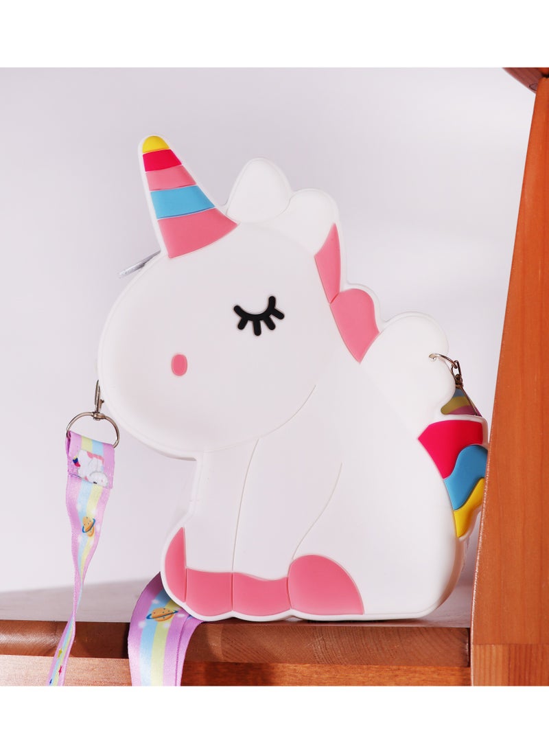 Ogi Mogi Toys Mini Silicone Fidget Bag with Adjustable Strap, White Unicorn