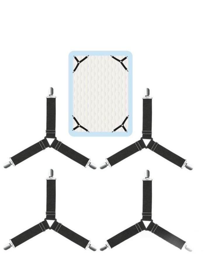 4pcs Adjustable Bed Sheet Holder Straps with 3 Way Cross Elastic Bands and Corner Clips, for Bedding Mattress Fasteners
