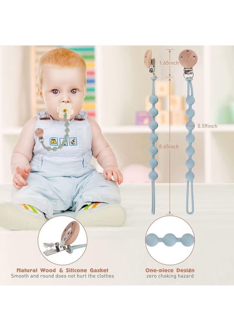 Flexible One Piece Pacifier Holder Clips, Silicone Dummy Clips for Baby Boys and Girls, Fits Most Pacifiers and Teething Toys