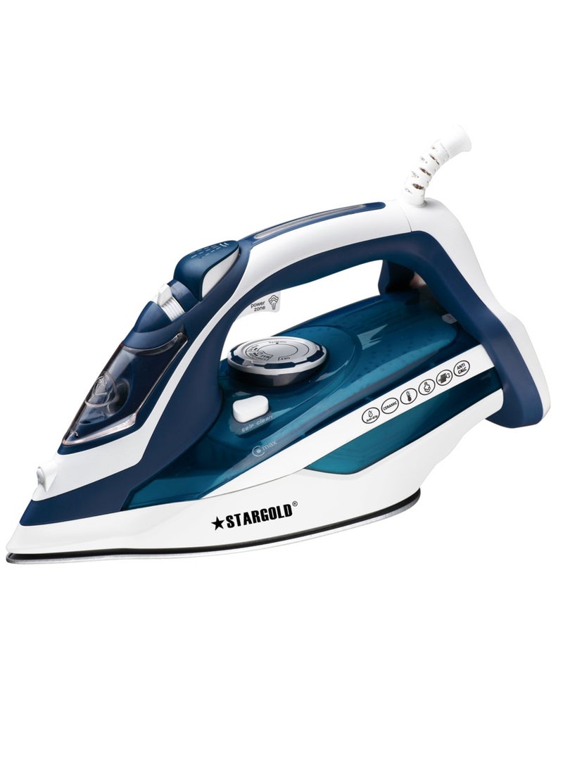 Dry and Wet Steam Iron With Self-clean function Adjustable Temperature Control Ceramic Soleplate 3000W Blue