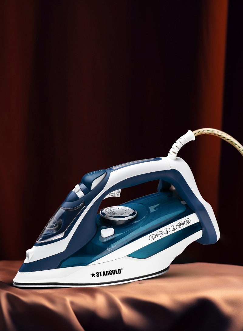 Dry and Wet Steam Iron With Self-clean function Adjustable Temperature Control Ceramic Soleplate 3000W Blue