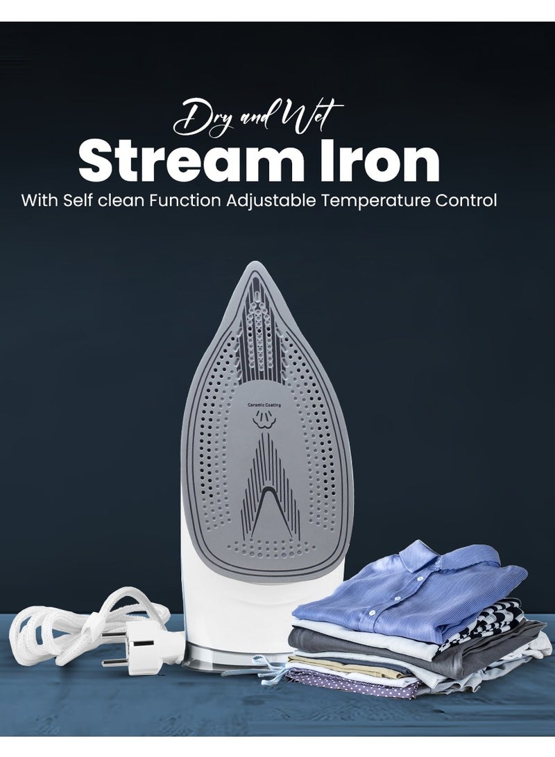 Dry and Wet Steam Iron With Self-clean function Adjustable Temperature Control Ceramic Soleplate 3000W Blue