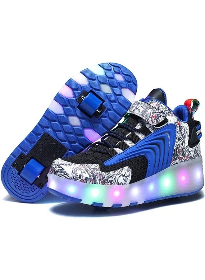 LED Flash Light Fashion Shiny Sneaker Skate Shoes With Wheels And Lightning Sole ,Blue ,Size 34
