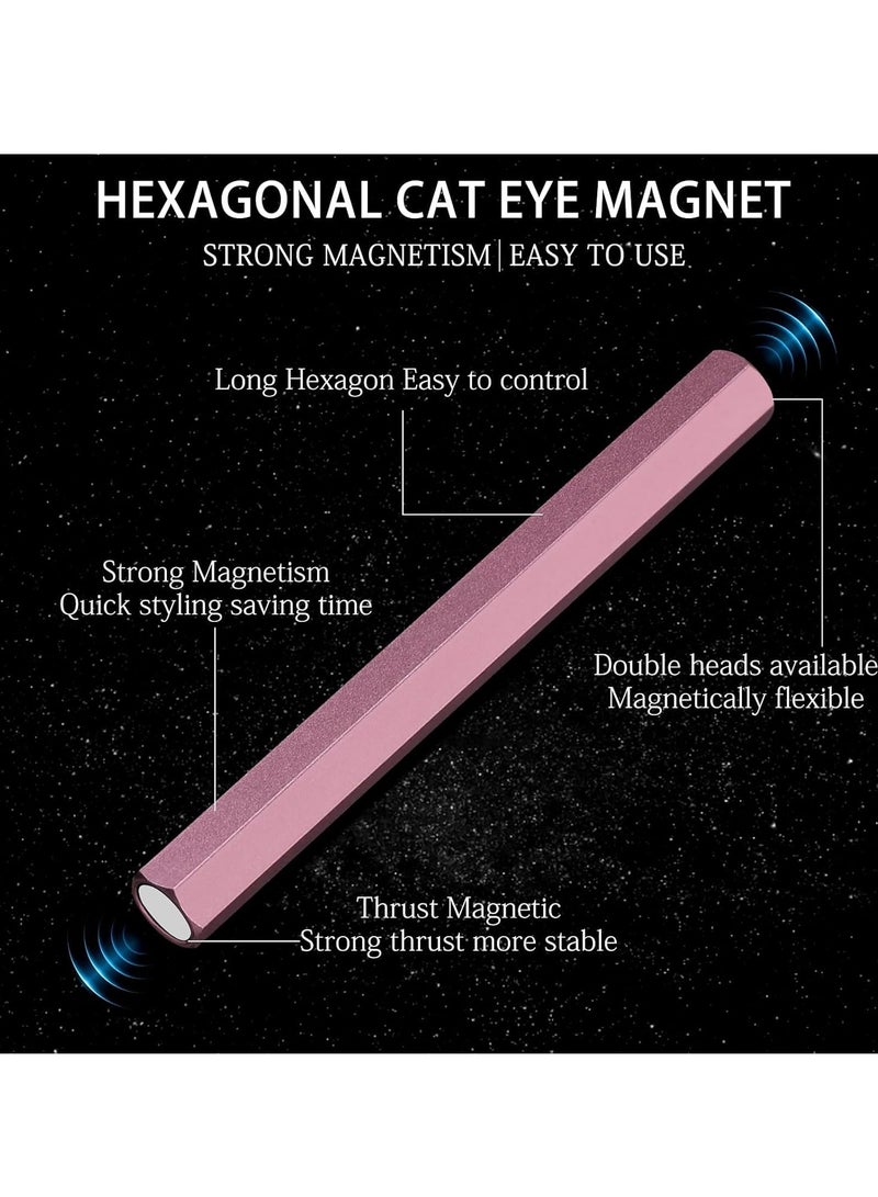 Cat Eye Magnet Tool, Professional Double-Ended Hexagon Strong Nail Magnet for Cat Eye Gel Nail Polish, suitable for personal DIY, nail studio or nail salon(Pink)