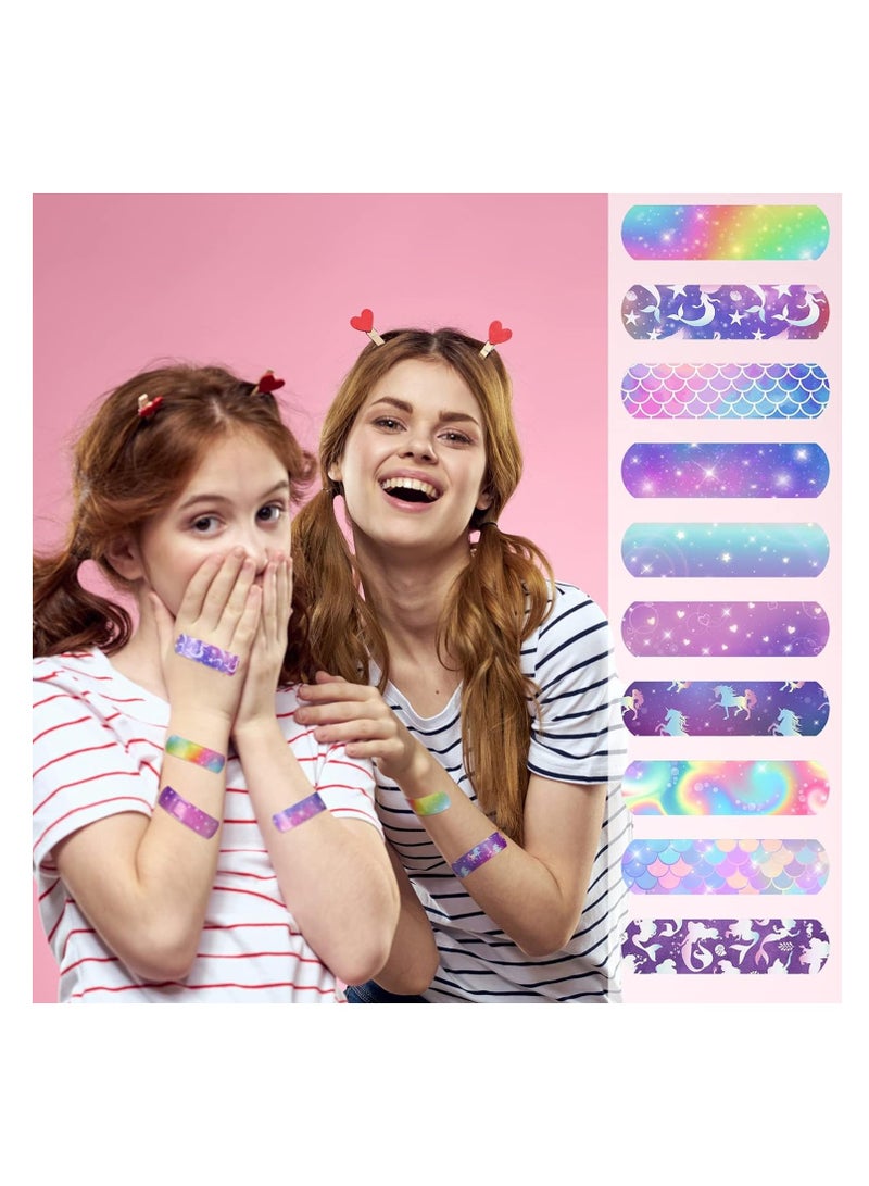 10 Styles Kids Cartoon Bandages, Flexible Adhesive Colorful Strips Waterproof Cute Bandages for Girls Repair Tape Knuckle Stickers Comfortable Protection Care for Cuts Scrapes Burns (300 Pieces)