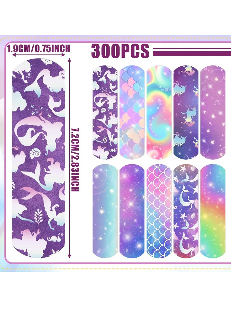 10 Styles Kids Cartoon Bandages, Flexible Adhesive Colorful Strips Waterproof Cute Bandages for Girls Repair Tape Knuckle Stickers Comfortable Protection Care for Cuts Scrapes Burns (300 Pieces)