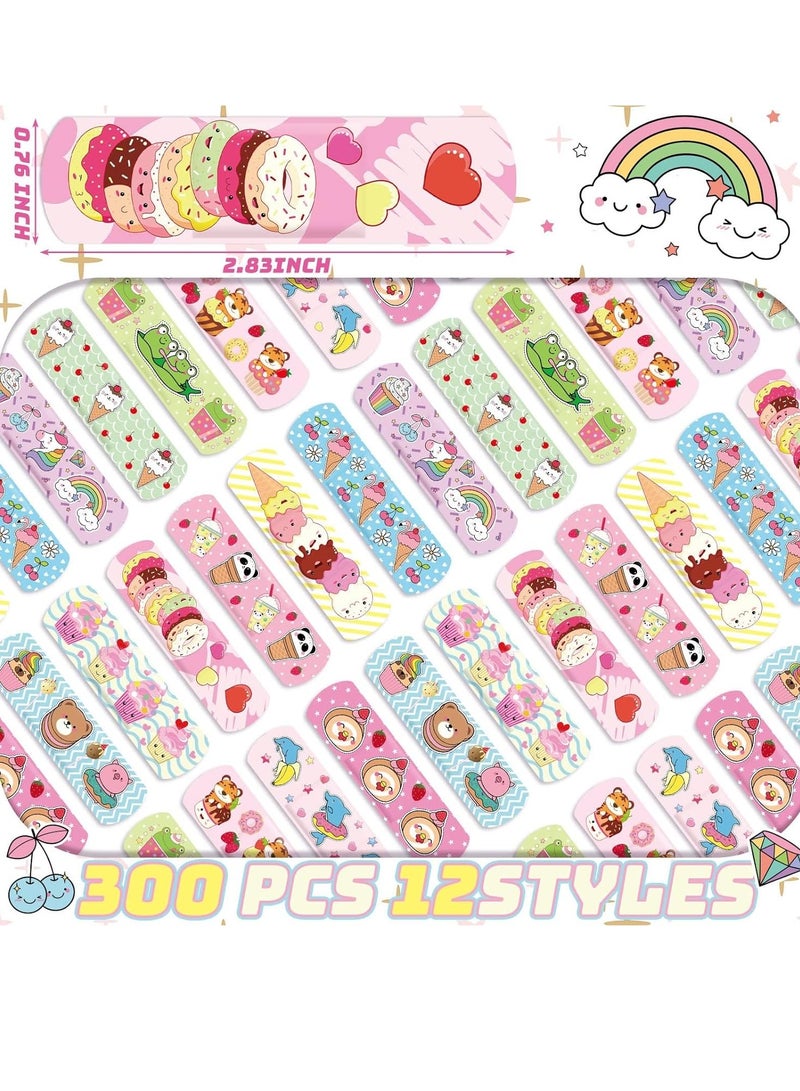 Kids Cartoon Bandages, 300 Pieces Flexible Adhesive Cute Bandages, Cute Cartoon Bandages Flexible Adhesive Bandages Waterproof Breathable Bandages Protect Scrapes and Cuts for Girls Boys Children