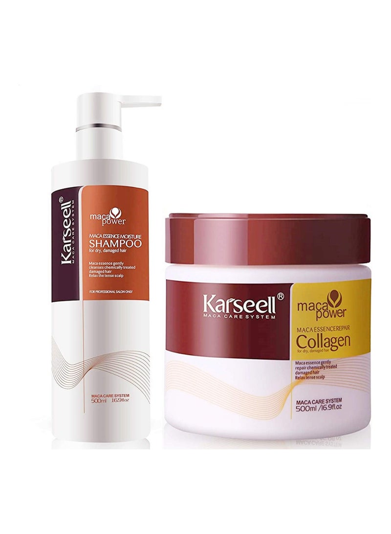 Karseell Shampoo and Conditioner Set Shampoo and Hair Mask Set Deep Treatment Argan Oil Coconut Protein Herbal Collagen Keratin Sulfate Free for Dry or Damaged Hair 500 ML -  2PCS