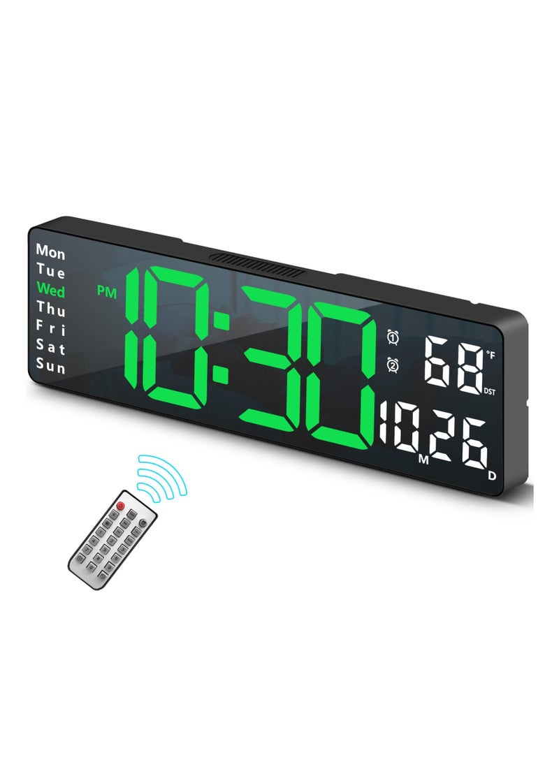 Digital Wall Clock, Modern Digital Clock Desk Alarm Clock Chic Digital Clock for Bedroom, Large Wall Clock with Remote Control, Automatic Brightness Dimmer LED Clock with Date Temperature Week