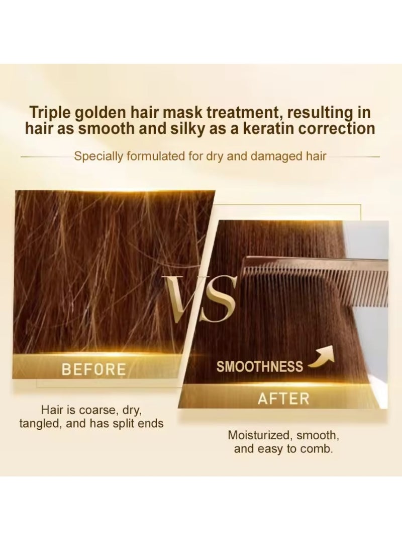 70g 24k Gold Nourishing Hair Mask Deeply Nourishing Repair Split Ends Soft and Smooths Frizz Hair Treatment Mask for Dry and Damaged Hair Moisturizing Nourishes Protect Keratin Hair Cream