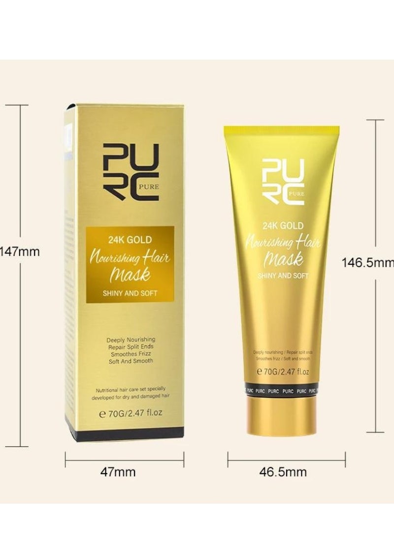 70g 24k Gold Nourishing Hair Mask Deeply Nourishing Repair Split Ends Soft and Smooths Frizz Hair Treatment Mask for Dry and Damaged Hair Moisturizing Nourishes Protect Keratin Hair Cream