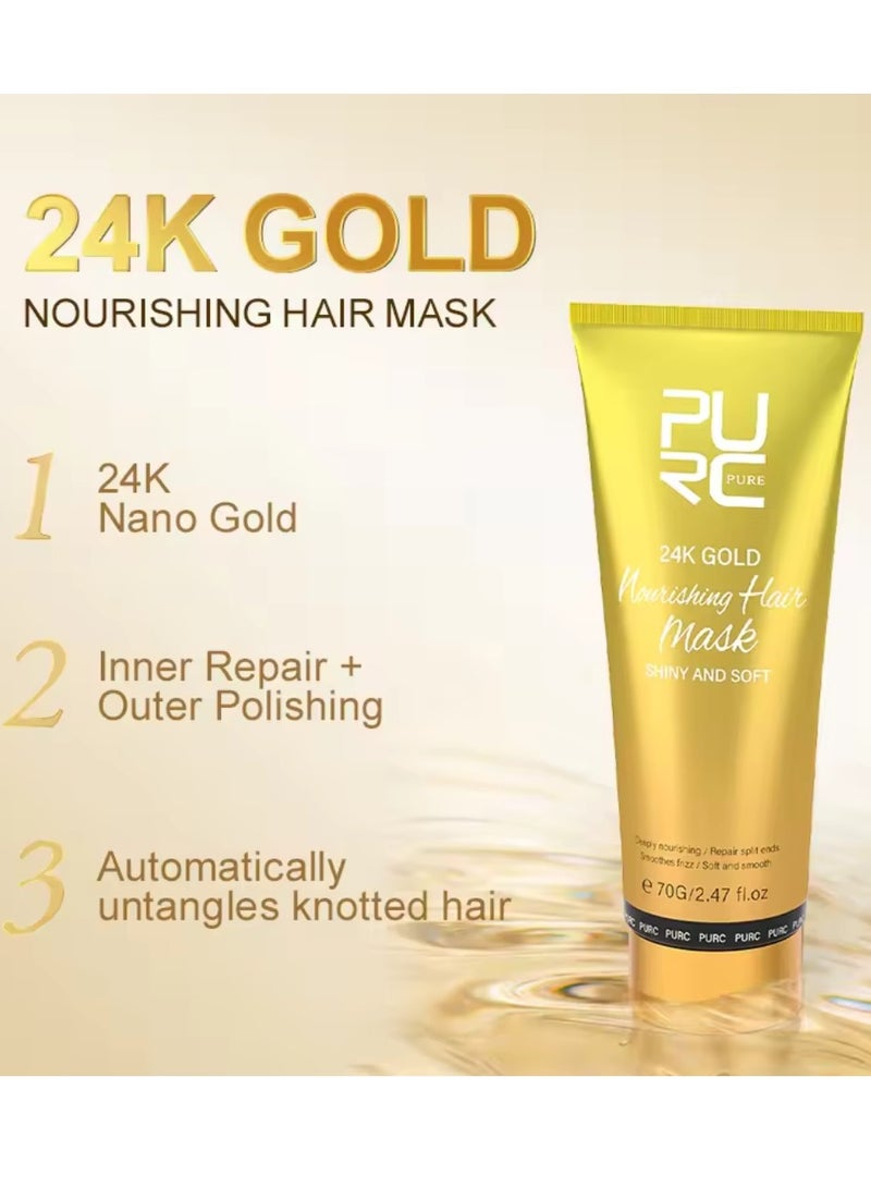 70g 24k Gold Nourishing Hair Mask Deeply Nourishing Repair Split Ends Soft and Smooths Frizz Hair Treatment Mask for Dry and Damaged Hair Moisturizing Nourishes Protect Keratin Hair Cream