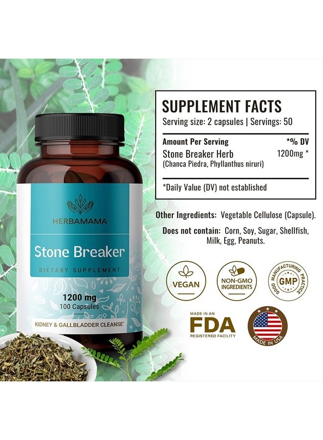 Stone Breaker Chanca Piedra Pills - Organic Chanca Piedra Stone Breaker Kidney Stones Dissolver - Kidney & Gallbladder Cleanse - 1200mg, 100 Capsules