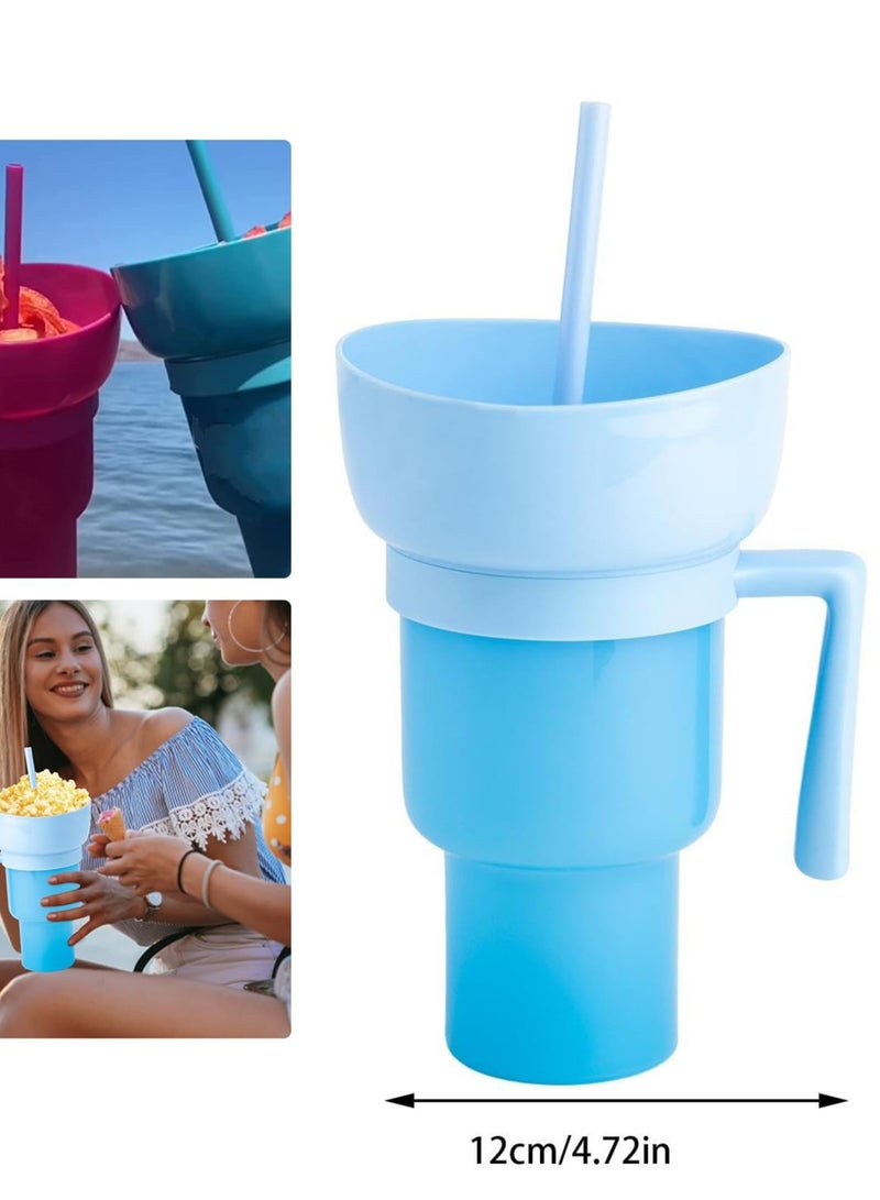 Stadium Tumbler with Snack Bowl, 2 In 1 Snack Tumbler with Straw, Leakproof Snack Cup, Reusable Snack and Drink Cup for Adults, Kids