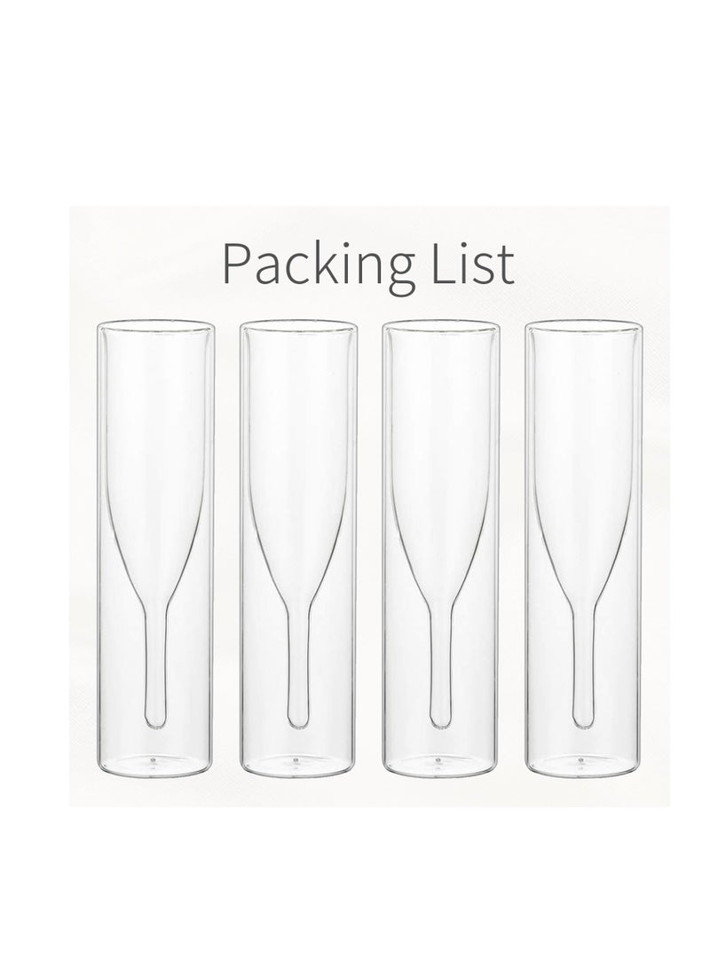 Stemless Champagne Flutes Crystal Glasses, 4 Pcs Double Walled Crystal Champagne Flute Glasses, Stemless Clear Glass Cups, Hand Blown Toasting Glasses for Wedding Gifts Parties Family