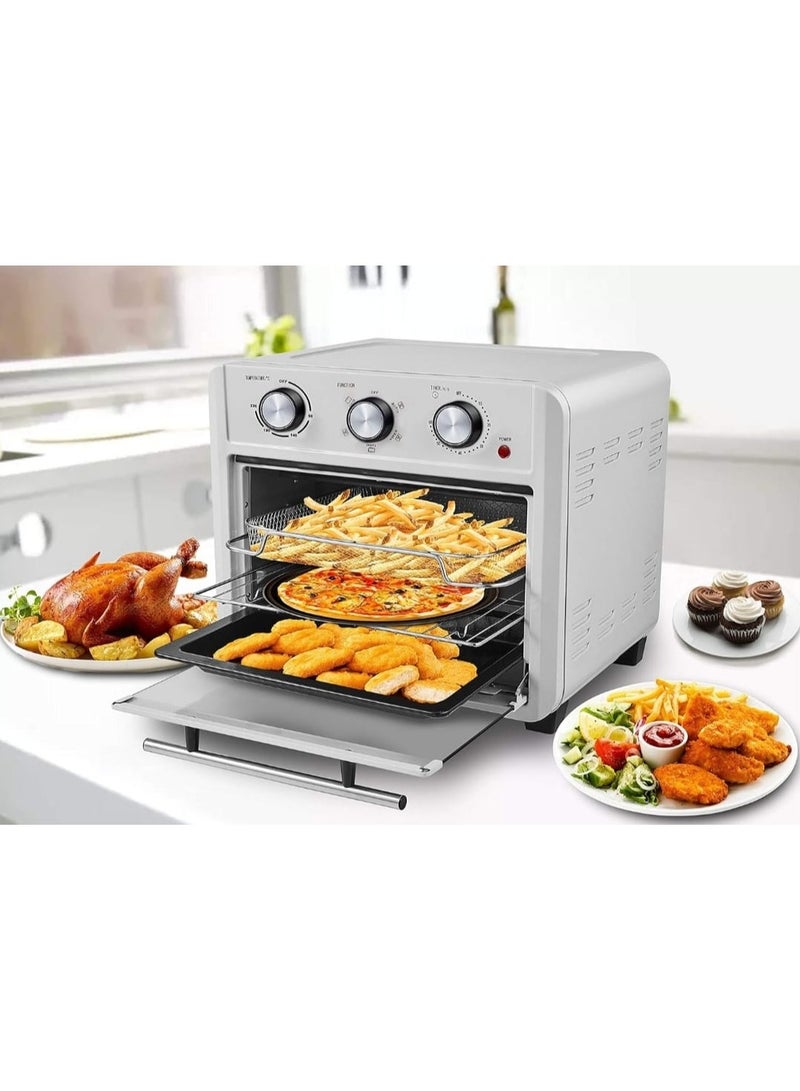 Air Fryer Oven With Non Stick Coating 1500W 22L With 6 Heating Elements, Rotating Basket & Rotisserie Toaster Grill Oven With Cool Touch Stainless Steel  Self Temperature Control System Silver