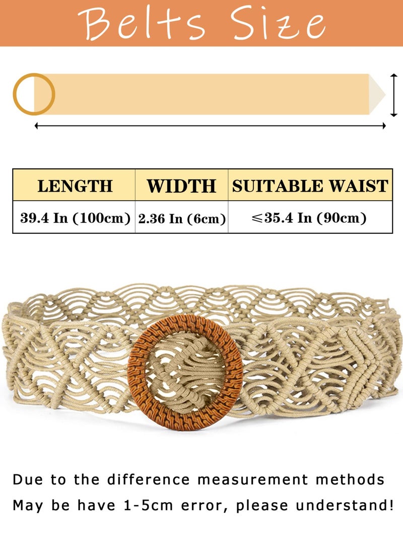 Woven Waist Belt, Boho Rattan Straw Belt for Women Girl, Wooden Buckle Braided Belt, Bohemian Belt for Dress