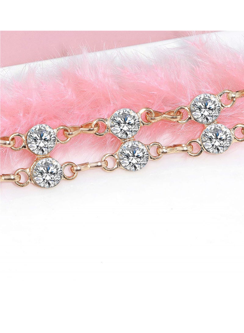 Double Row Rhinestone Crystal Belt for Women, Sparkling Waistband Belt for Dresses, O Ring Chain Design, Glamorous Gift, S Size
