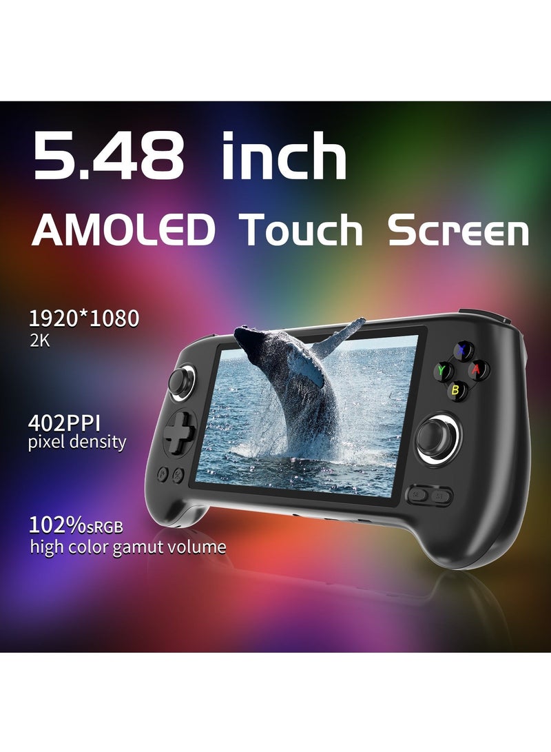 ANBERNIC RG556 Handheld Game Console Unisoc T820 Android 13 5.48 inch AMOLED Screen 5500mAh WIFI Bluetooth Retro Video Players (Black 256G)