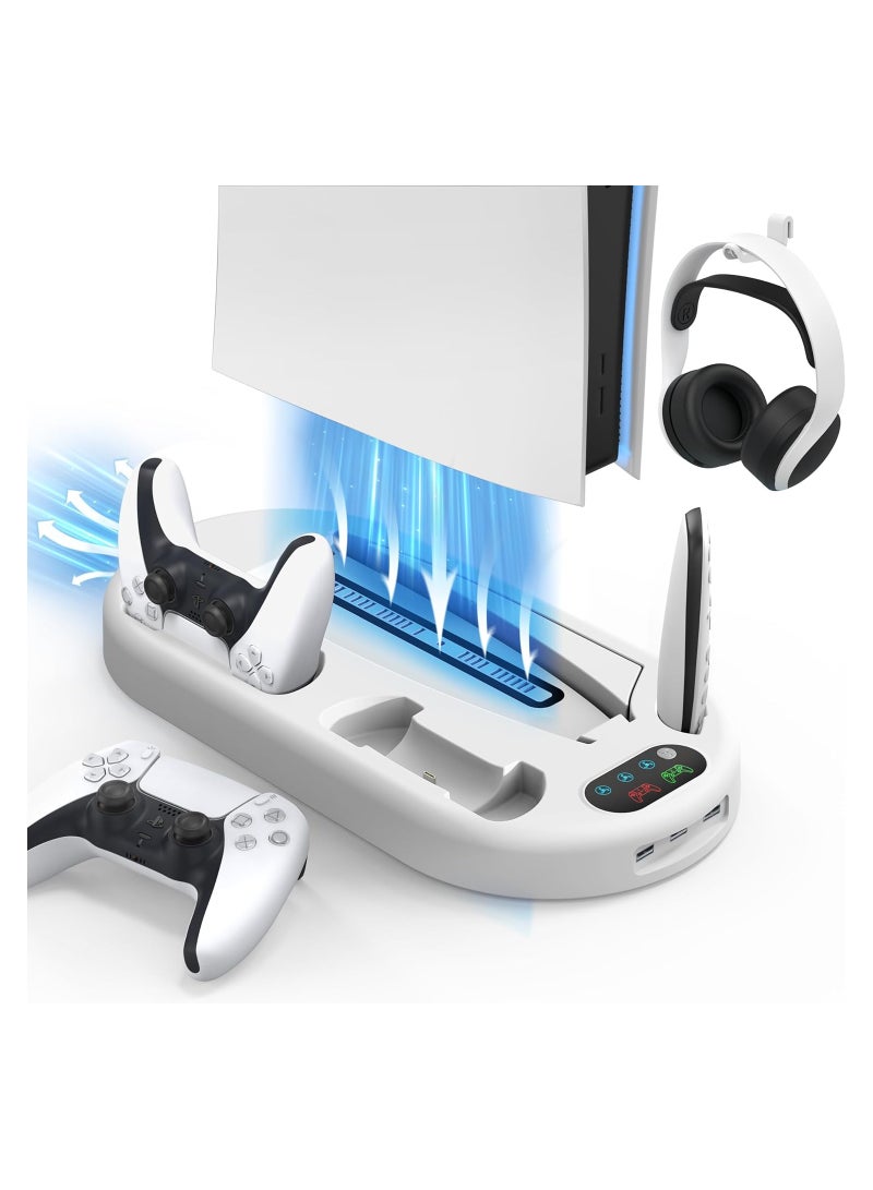 PS5 Stand Cooling Station, with Dual PS5 Charging Station, Playstation 5 Console Cooler, for PS5 Host Docking Station, with Cooling Fan, PS5 Controller Charger, Fast Charging PS 5 Disc & Digital