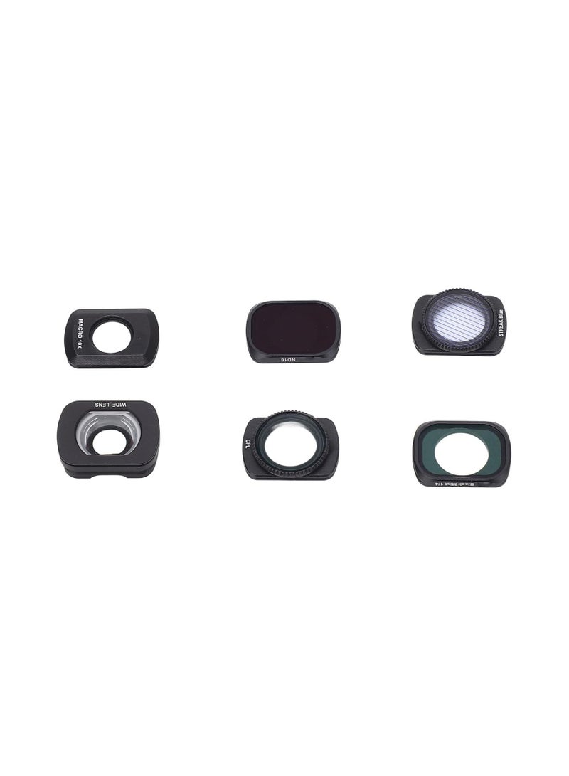ND & CPL Filter Kit, Compatible with OSMO Pocket 3, 6 Pack ND16, CPL, Wide Angle, Macro, Streak Blue and 1/4 Black Mist Filters, HD Optical Glass, Aluminum Frame with Storage Case, Magnetic