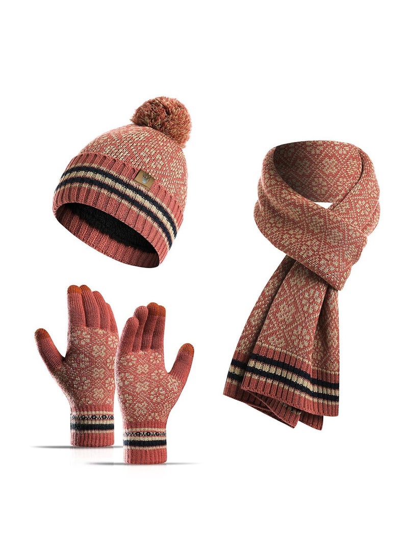 Winter Beanie Hat, Touchscreen Gloves, and Neck Warmer Scarf Set - Fleece Lined Skull Cap for Women, 3PCS