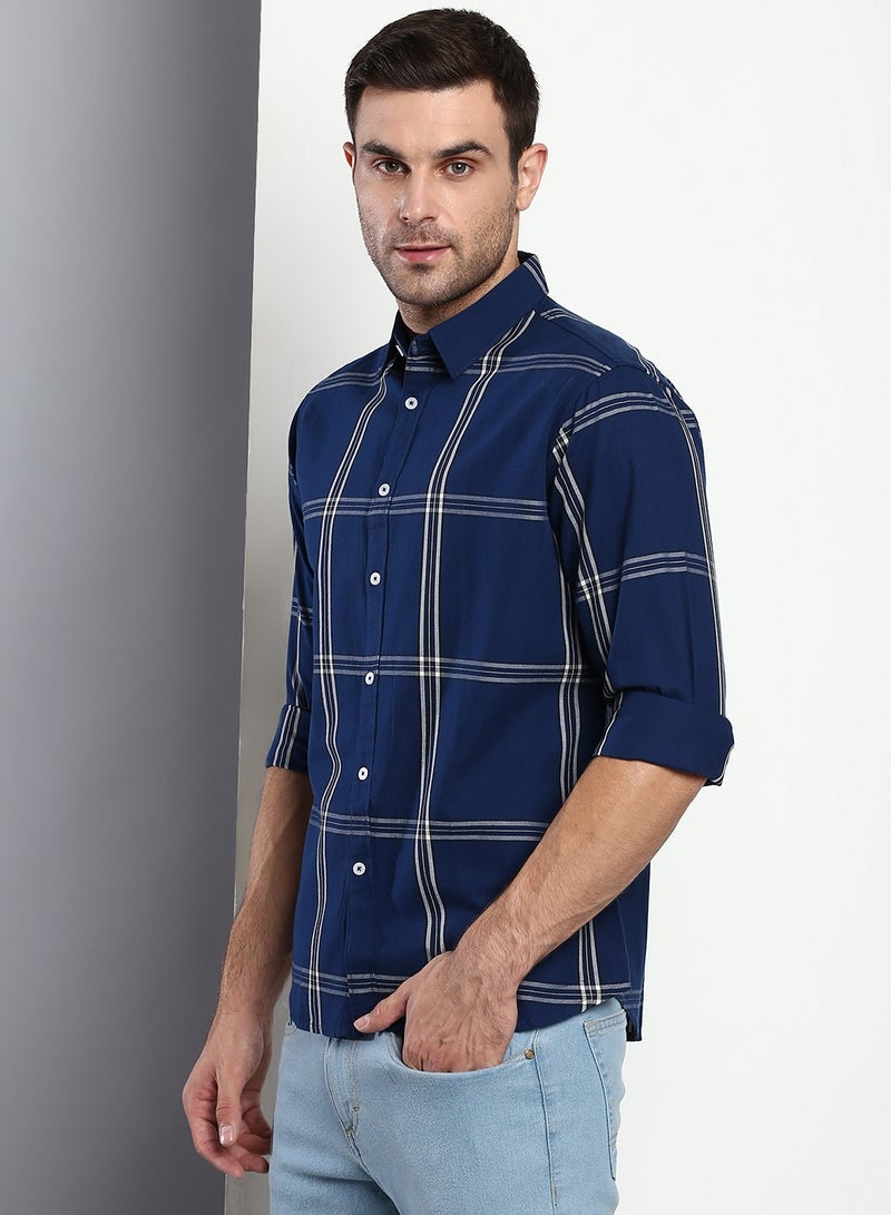 Men's Cotton Checkered Slim Fit Casual Shirt with Pocket, Full Sleeve Shirt for Formal & Casual Wear