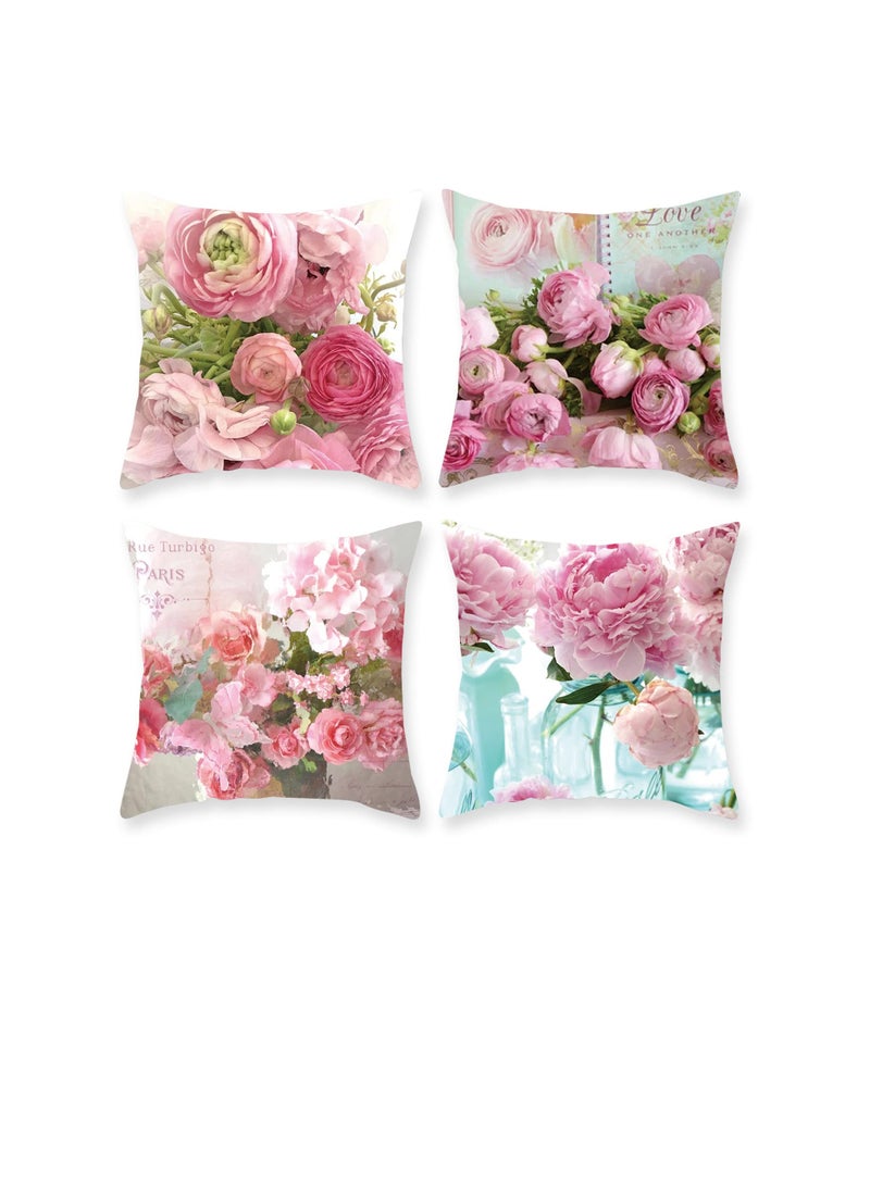 Floral Decorative Throw Pillow Cover, 18 x 18 Inch Flowers Cushion Cases Pillow Home Decor Watercolor Roses Throw Pillow Cover Elegant Floral Bud Petal Romantic Pillow Case for Home Couch Bed