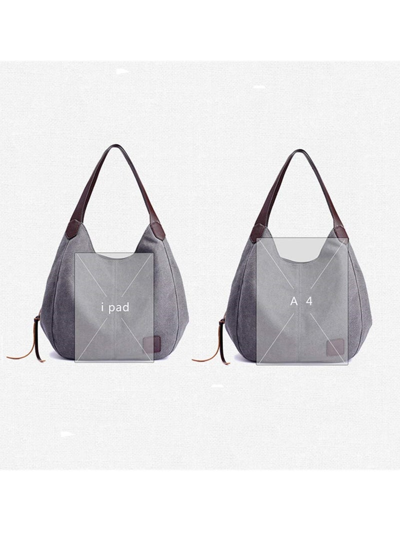 Women's Canvas Bag, Multi Pocket Shoulder Bag for Shopping, Travel, Work and Daily Use, Canvas Tote Purse