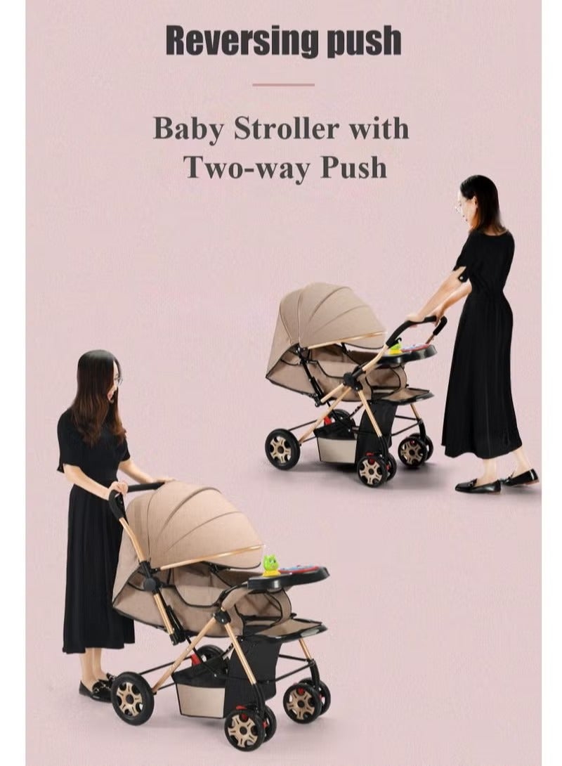 Two Way Push Portable Infant Adjustable Foldable Baby Stroller Push Stroller and Baby Cart with Handles safety harness Storage Basket Stroller Tray and Cup Holder
