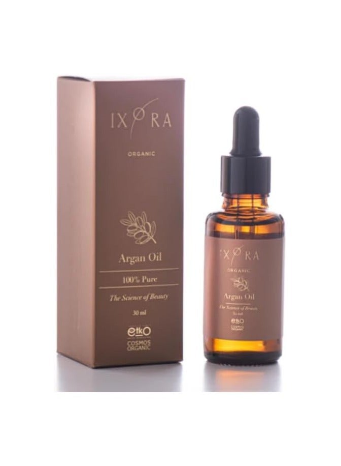 IXORA 100% Pure Organic Argan Oil - Cold-Pressed Moroccan Beauty Oil for Skin, Hair, and Nails - Rich in Vitamin E and Essential Fatty Acids - Moisturizes, Nourishes, and Protects - 30ml