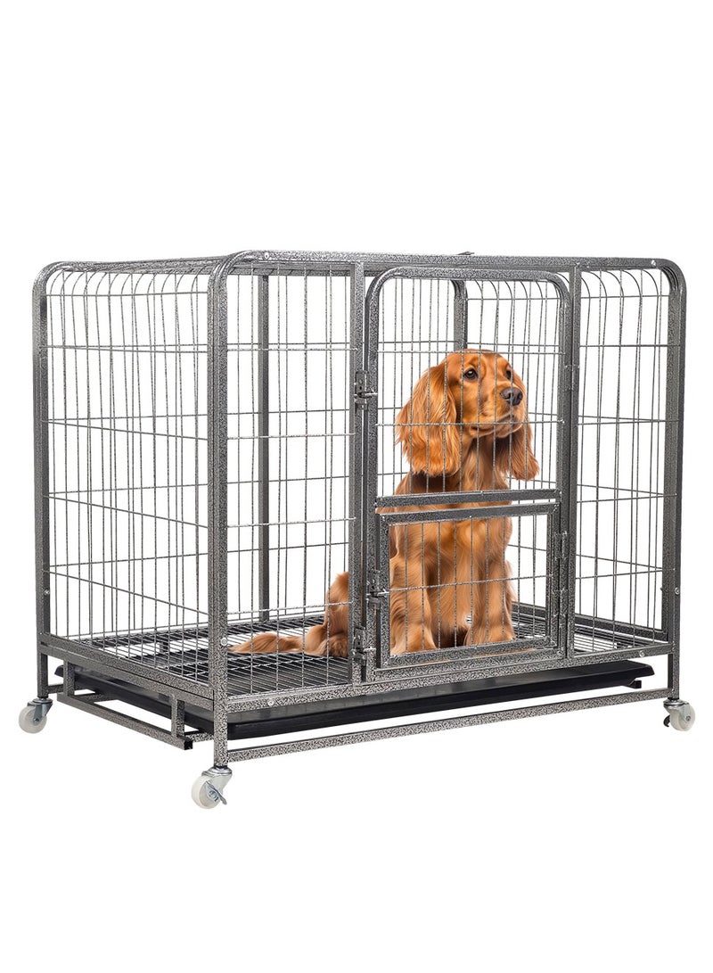 Dog cage for small and medium dogs with Removable tray, 4 wheels, and double doors, Heavy-duty open-top design dog crate strong metal playpen kennel, Indoor and outdoor use (93 cm)