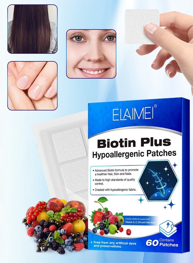 60 Pcs Biotin Plus Hypoallergenic Patches Advanced Biotin Formula to Promote Healthier Hair Skin and Nail Top Quality Vitamin Patches
