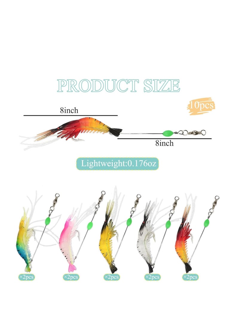 10 pcs Soft Luminous Shrimp Lure Set, Premium Soft Shrimp Fishing Tackle with Luminous Sharp Hooks, for Freshwater Saltwater Bass Trout Catfish Salmon