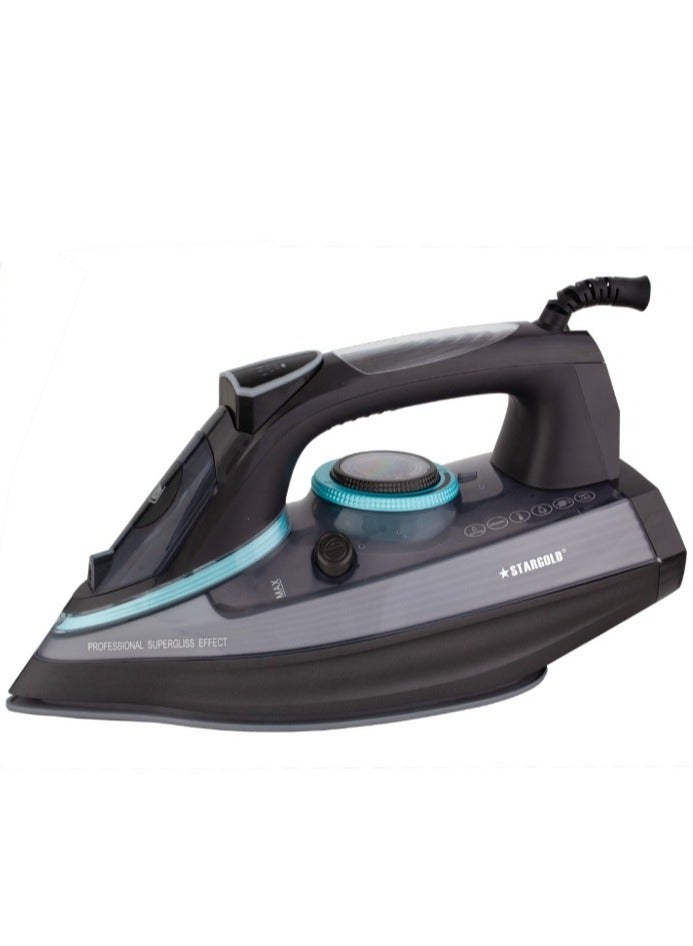 Dry and Wet Steam Iron With Self-clean function Adjustable Temperature Control Ceramic Soleplate 2200W Black 978