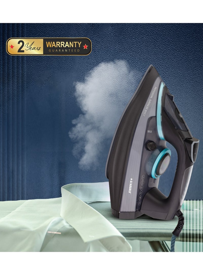 Dry and Wet Steam Iron With Self-clean function Adjustable Temperature Control Ceramic Soleplate 2200W Black 978