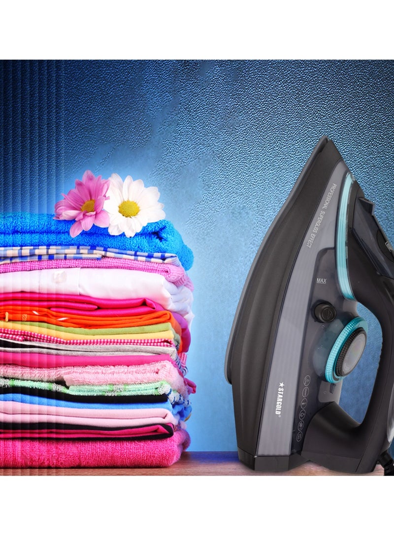 Dry and Wet Steam Iron With Self-clean function Adjustable Temperature Control Ceramic Soleplate 2200W Black 978