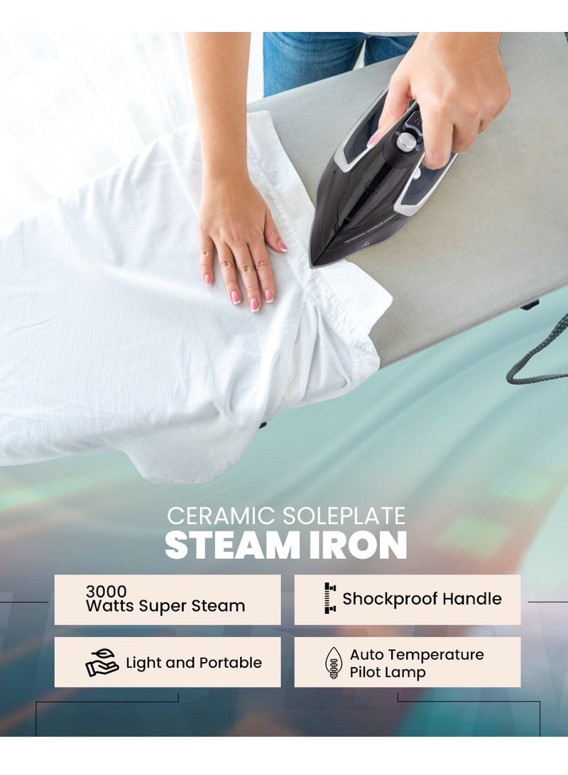 Dry and Wet Steam Iron With Self-clean function Adjustable Temperature Control Ceramic Soleplate 2200W Black