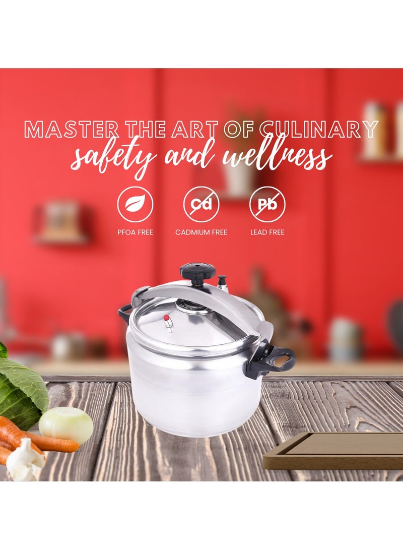 Sonex Classic Pressure Cooker, Manual Pressure Cooker, Safety Valve, Kitchen Cooking Ware, Heat Resistant Side Handle, Higher Pressure and Faster Cooking, 20 Liters Capacity, Metal Finish, 30cm.