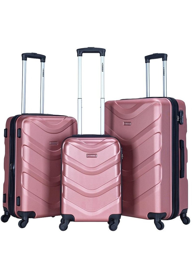 3 Piece ABS Hardside Trolley Luggage Set Spinner Wheels with Number Lock 20/24/28 Inches Rose Pink