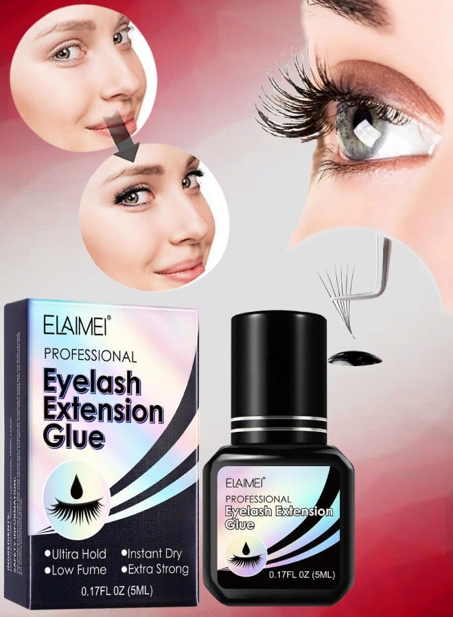 Eyelash Extension Glue Extra Strong Black Adhesive Lash Bond Lash Glue for Strong Bond and High Flexibility Ultra Hold Instant Dry Low Fume Professional Lash Extension Glue